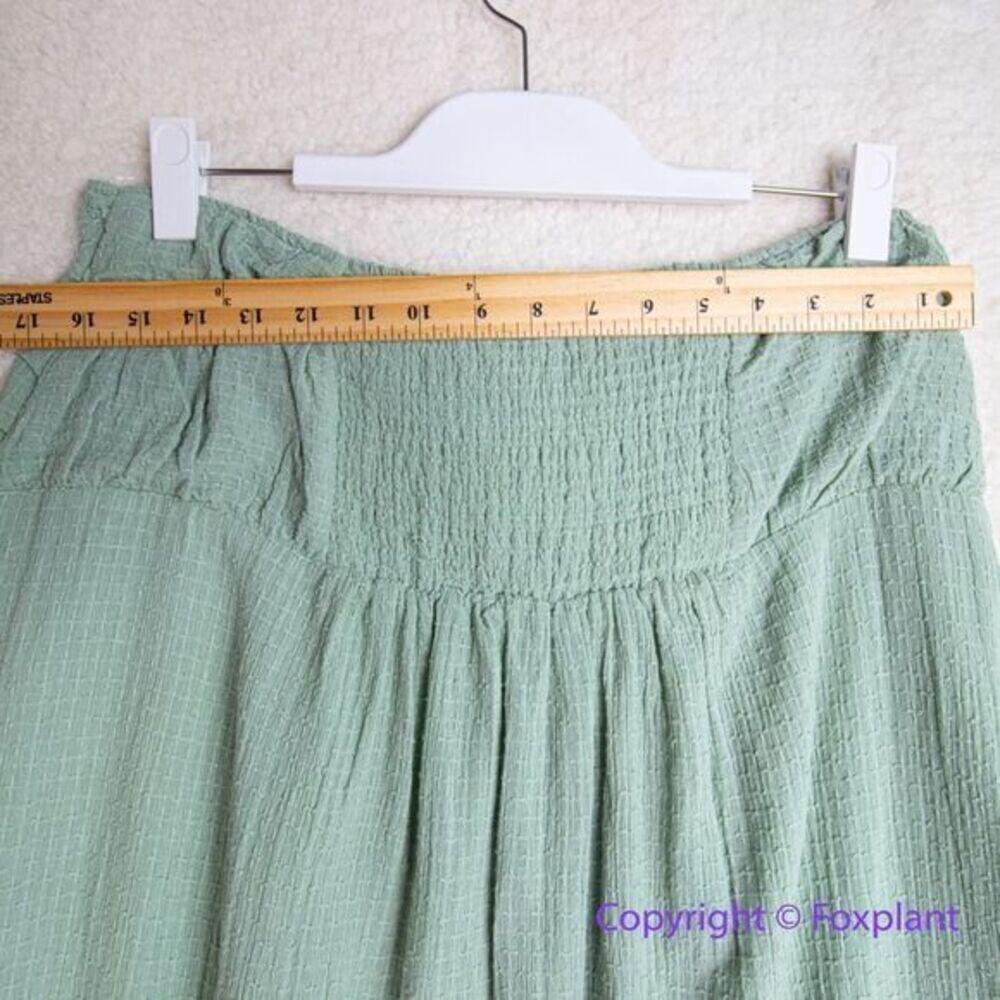 Free People - Light Green - Full Length Maxi Linen Skirt - Elastic Waist - - Picture 9 of 13